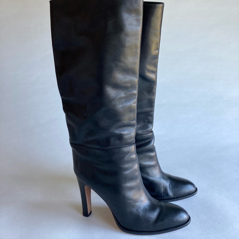 BCBGMAXAZRIA Black Genuine Leather Knee High Heeled Boots size 7.5